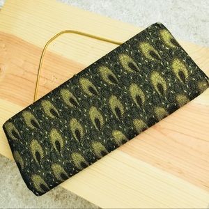 Vintage Gold metallic peacock feather clutch purse